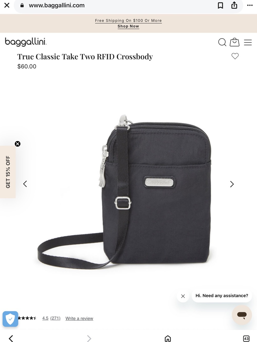 Baggallini True Classic Take Two RFID Crossbody graphite gray LIKE NEW